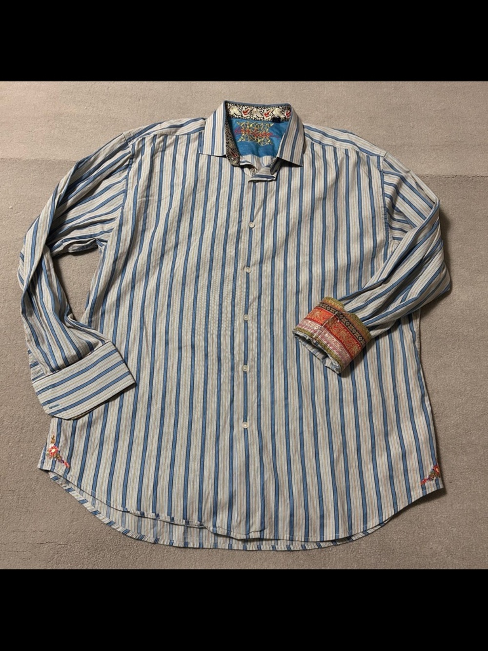 Robert Graham Stripe Floral Flip Cuff Button Long Sleeve Shirt - Men’s Size 3XL